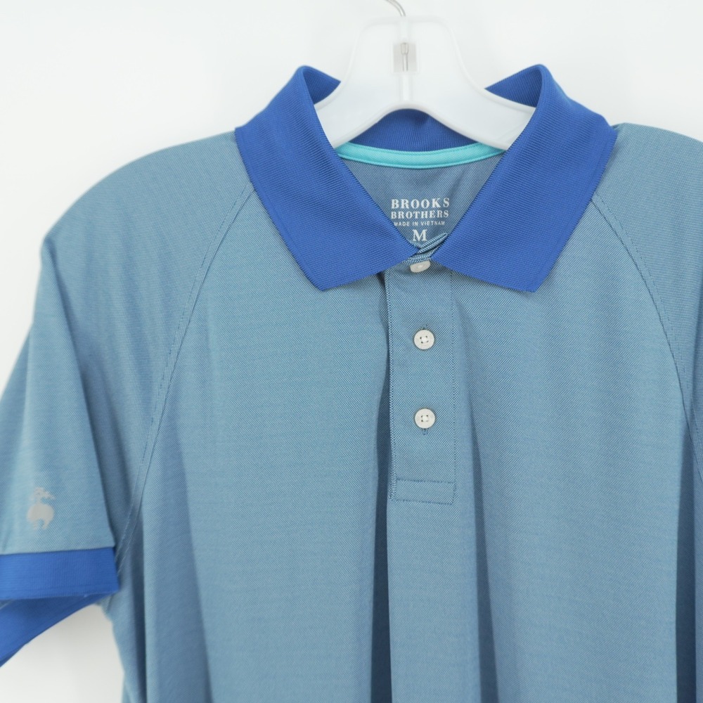 Brooks Brothers Polo Shirt Mens Medium Blue Two Tone Raglan Sleeve Pique